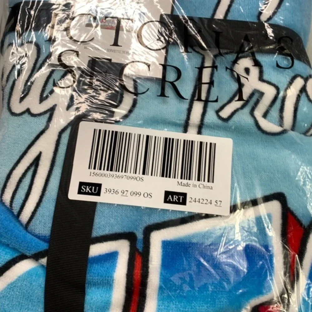 -Victoria’s Secret Unisex Blue Printed Cotton Blend Beach Towel Brand New